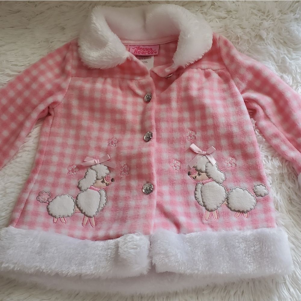 Young Heart Pink and White Checkered Fleece Puppy Jacket Sz 18M